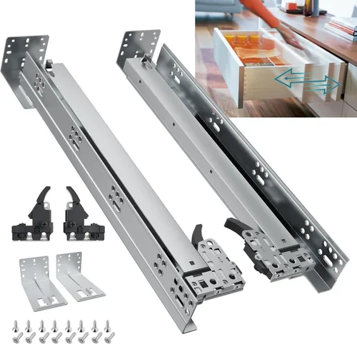 Miniatura 11 de Cajón de montaje inferior de cierre suave, rieles de 9 pulgadas con soporte de montaje trasero, dispositivos de bloqueo, tornillos para marco facial