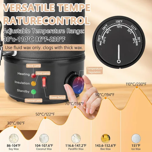 Miniatura 6 de Derretidor de cera para hacer velas, olla de fusión eléctrica grande de cera de 6.5 litros, boquilla fácil de verter, control de temperatura de 9