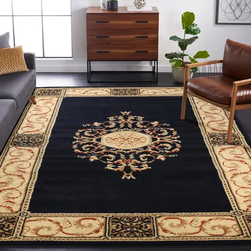 Superior Alfombra de interior, cubierta de alfombra de felpa, medallón oriental tradicional, perfecta para pasillo, entrada, sala, comedor, Azul