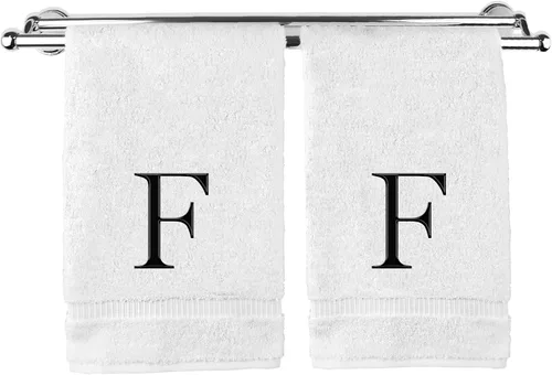 Miniatura 45 de Toalla de mano monogramada, regalo personalizado, juego de 2 - Toalla bordada con letra de bloque dorada - Extra absorbente 100% algodón turco