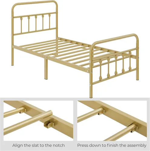 Miniatura 6 de Topeakmart Marco de cama de metal de estilo victoriano tamaño twin con cabecero/base de colchón/no necesita somier/almacenamiento debajo