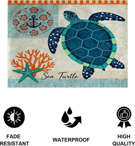 Miniatura 4 de Juego de 4 manteles individuales con temática de tortuga marina y playa, impermeables, resistentes al calor, lavables, antideslizantes, para Azul