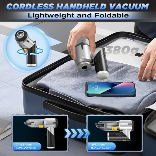 Miniatura 7 de Saker Aspiradora de Mano para Coche Portátil Inalámbrica 17000PA Mini Aspiradoras Recargables Aspiradora Plegable con Motor Sin Escobillas