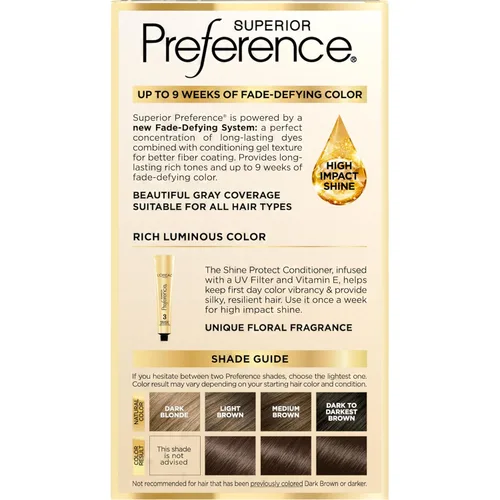 Miniatura 10 de L'Oreal Paris Superior Preference - Tinte permanente luminoso que desafía la decoloración, tinte para el cabello hasta 9 semanas de resplandor, 5C