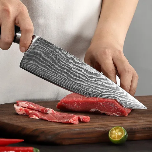 Miniatura 7 de NANFANG BROTHERS Cuchillo de chef de 8 pulgadas, 67 capas VG10 de acero de damasco, mango ergonómico de triple remache ABS antideslizante