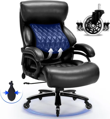 Silla de oficina grande y alta de 600 libras, silla de escritorio de cuero ejecutiva con soporte lumbar ajustable y cojín de resorte de bolsillo,