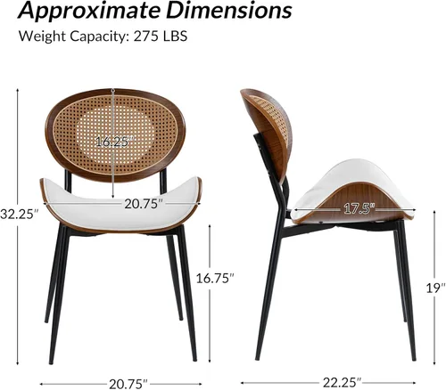 Miniatura 2 de HULALA HOME Juego de 4 sillas de comedor con respaldo de ratán, modernas sillas laterales de cuero con patas de metal, cómodas para sala de beige