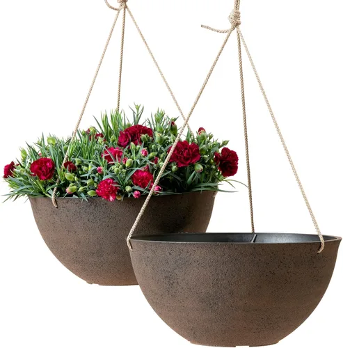 LA JOLIE MUSE Macetas colgantes grandes - Macetas de 13 pulgadas para interior y exterior, juego de 2 macetas colgantes de jardín, color hierro