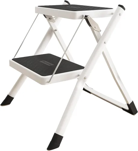 Miniatura 9 de Taburete plegable de 2 escalones con base antideslizante y pedal ancho, ligero y resistente taburete portátil de 330 libras para cocina, despensa