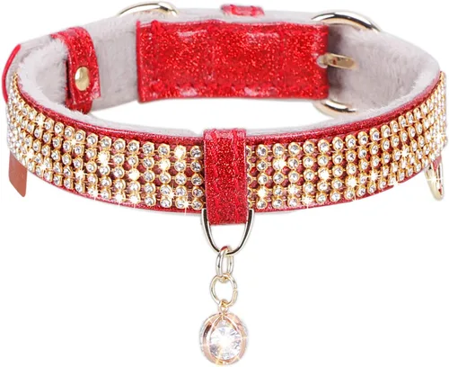 Miniatura 8 de Collar para gatos y perros, [brillos de imitación de diamante] Cuero sintético prémium con dije, collares ajustables para gatos grandes y perros