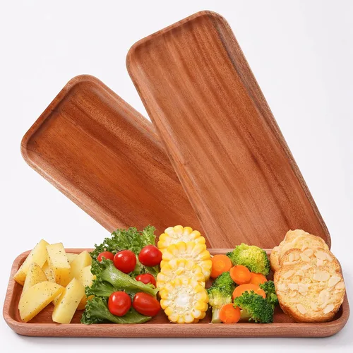 Miniatura 9 de VieWood Juego de 2 bandejas de madera con asa para decoración del hogar, tabla de servir de madera para frutas, cupcakes y platos decorativos