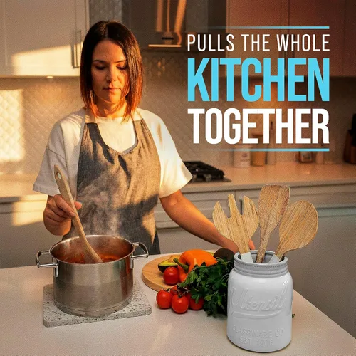 Miniatura 4 de Comfify Portautensilios de Tarro Mason de Boca Ancha Organizador Decorativo de Utensilios de Cocina Crock - Regalo Perfecto para Utensilios