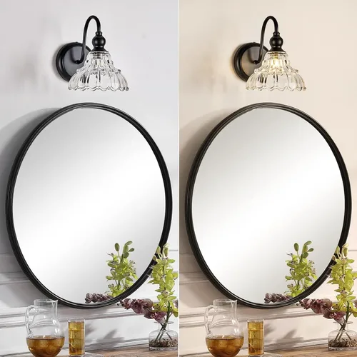 Miniatura 9 de Moderno aplique de pared negro mini lámpara de pared hecha de cuerpo de metal y vidrio estampado prensado retro luz de tocador para dormitorio