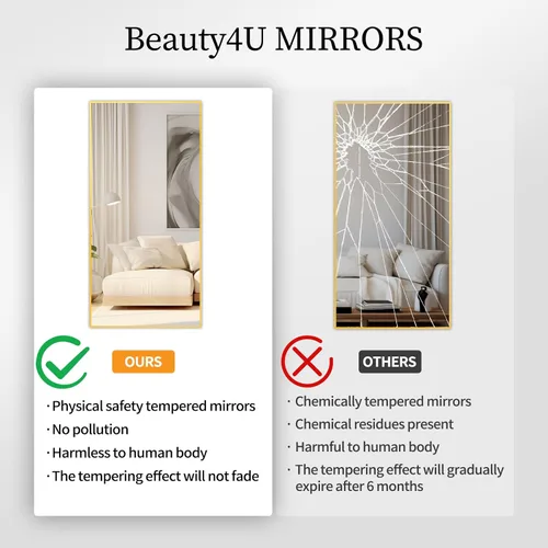 Miniatura 3 de Beauty4U Espejo de longitud completa de 65" x 24" con soporte, espejo de cuerpo completo para montaje en pared dorado, espejo de metal templado