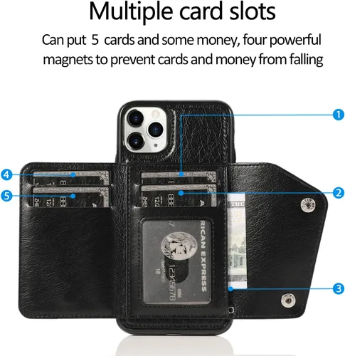 Miniatura 3 de LUVI Funda con tarjetero para iPhone 11 Pro con correa para el cuello, cadena cruzada, correa de muñeca, funda protectora con ranura para tarjeta