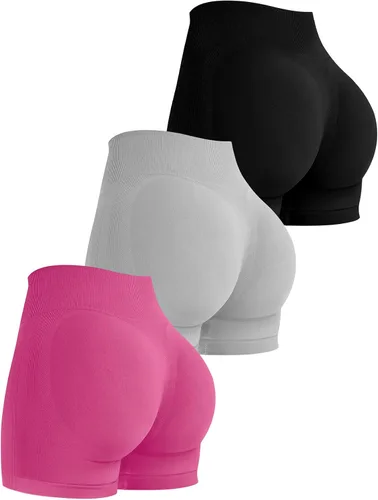 Miniatura 62 de VVX Pantalones cortos de entrenamiento para mujer, 3 piezas, con levantamiento de glúteos, sin costuras, cintura alta, pantalones cortos de yoga