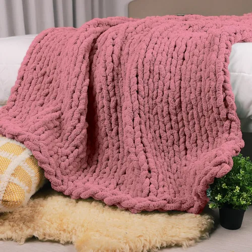 Miniatura 19 de Carriediosa Manta de Punto Grueso 50" x 60", 100% Hecha a Mano, Grande con Hilo de Felpilla en Bucle, Mantas Suaves y Esponjosas para Sofá, Cama