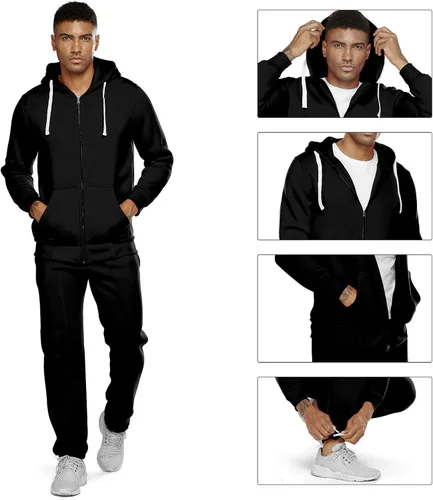 Miniatura 2 de Xmgelp Conjunto deportivo con capucha para hombre de 2 piezas, casual, con cierre completo