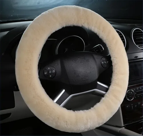 Miniatura 18 de U&M Funda para volante de automotor de lana auténtica, elastizada. Almohadilla protectora de volante de vehículo, de lana australiana, Menta