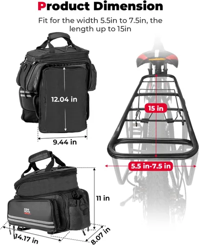 Miniatura 2 de KEMIMOTO Bolsa de 20L para Bicicleta con Portaequipajes Trasero con Funda Impermeable, Bolsa de Maletero de Bicicleta de Cuero de Carbono Alforja