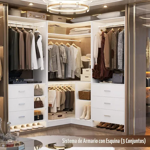 Miniatura 3 de Aheaplus - Sistema de armario de esquina con estantes, organizador de 34'' con varillas para colgar, de madera para espacios pequeños, torre Blanco