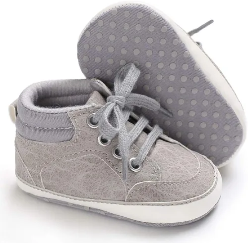 Meckior Zapatos deportivos de tobillo para bebés y niñas pequeños, suela antideslizante suave, piel sintética, mocasines para bebés recién nacidos,