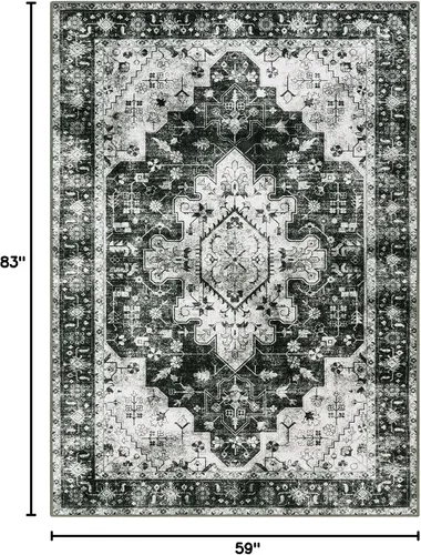 Miniatura 2 de Moynesa Alfombras ultrafinas y lavables vintage de 5 x 7 pies, alfombra grande de estilo bohemio para sala de estar, antideslizante, no desprende