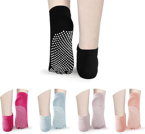Miniatura 8 de Calcetines de pilates con empuñaduras para mujer, calcetines de yoga antideslizantes para baile de barra o entrenamiento descalzo 2 pares de guantes