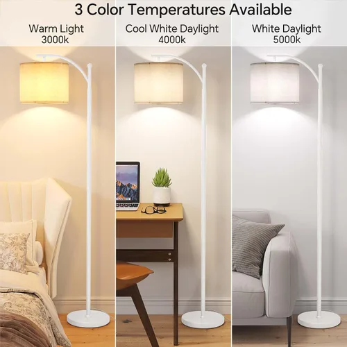 Miniatura 2 de SUNMORY Lámpara de pie de arco, lámpara de pie moderna con bombilla de 9W y 3 temperaturas de color, lámparas de pie de metal con pantalla colgante