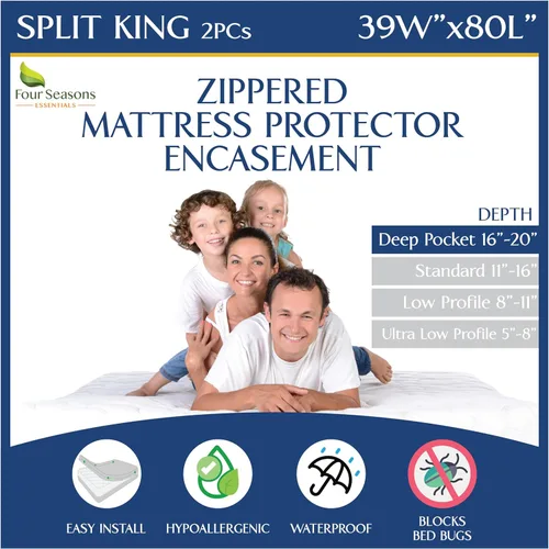Miniatura 14 de Protector de colchón California King contra chinches, funda impermeable con cremallera - Bolsillo profundo que se adapta hasta 20" de profundidad