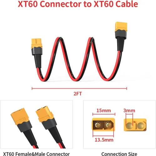 Miniatura 6 de ELFCULB 10AWG 2FT XT60 Cable de Extensión 2 6 10 20 35 50 75 100FT Conector XT60 Hembra a Macho para Batería RC Estación de Energía Portátil Panel