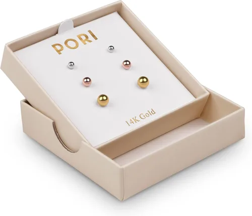 Miniatura 2 de Aretes de bola de tuerca de oro macizo de 14 quilates (3 pares) de 3, 4 y 5 mm (18, 532, 1364 pulgadas), elige un