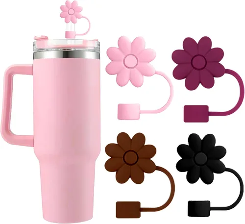 Miniatura 9 de 6 fundas de silicona para popotes Stanley Cups de 30 y 40 onzas, tapas de paja de flores a prueba de polvo, protectores reutilizables para popotes
