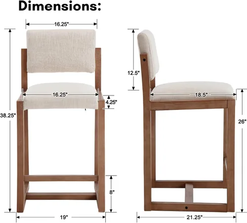 Miniatura 2 de LukeAlon Juego de 2 Taburetes de Mostrador de Lino, Tapizados de 26" de Altura de Asiento, Taburetes de Bar de Altura de Mostrador con Patas