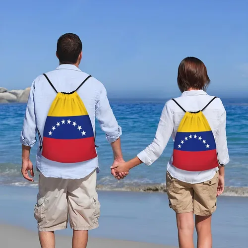 Miniatura 7 de Mochila Venezuela con cordón para yoga, playa, ligera, gimnasio, deportes, cuerda, bolsa venezolana, decoración al aire libre, Negro