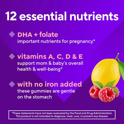 Miniatura 5 de vitafusion PreNatal Gummy Vitamins, sabor a limonada de frambuesa, suplemento vitamínico prenatal para mujeres con folato y DHA, suministro para 45