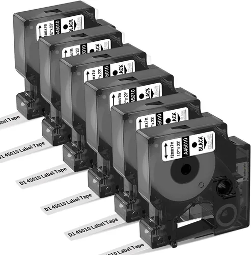 Freshworld Compatible con recargas de etiquetas Dymo Label Maker d1 Reemplazo para Dymo D1 Cinta de etiqueta 45010, Negro sobre transparente, 1/2