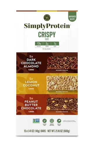 Miniatura 10 de Simply Protein - Barras crujientes de canela y nuez - Barras de proteínas a base de plantas - Bajo en carbohidratos, bajo en azúcar, alta fibra