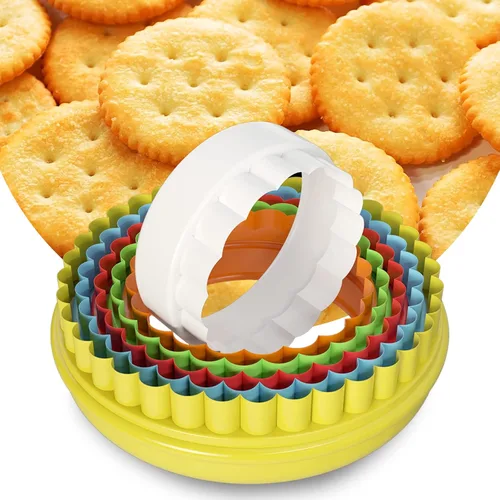 Miniatura 4 de 6 cortadores redondos festoneados de plástico para hornear galletas, fondant, cortadores de pasteles de doble cara acanalados y bordes lisos