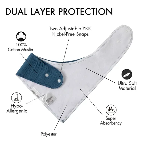 Miniatura 7 de Baberos de muselina para niños y niñas, paquete de 10 baberos súper absorbentes para bebé, bandana para dentición y babeo, 100% algodón suave