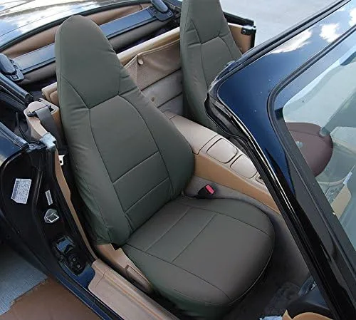 Miniatura 12 de Iggee Diseñado para Mazda Miata 2001-2005, Beige - Funda de asiento de piel sintética hecha a medida, ajuste original