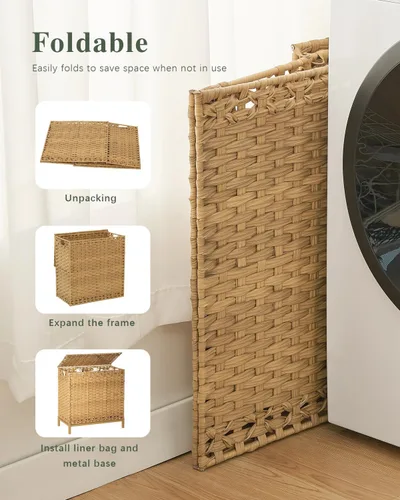 Miniatura 7 de SETVSON Cesta de ropa sucia con tapa de 132 L, (35 galones) cesta de ropa sucia con tapa, cesta de ropa sucia de ratán tejida a mano con pies Natural