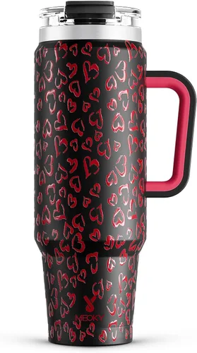 Miniatura 29 de Meoky Vaso de 40 onzas con asa y pajita, vaso aislado con tapa y popote, taza de viaje de acero inoxidable, mantiene el frío durante 34 horas, 100%