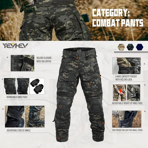 Miniatura 4 de YEVHEV G3 Pantalones de combate tácticos Pantalones tácticos Ropa militar Ropa de camuflaje Equipo de paintball con rodilleras para hombres