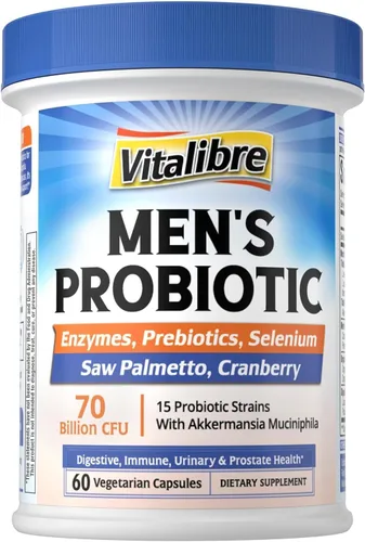 Probióticos para hombres con Akkermansia Muciniphila, prebióticos, selenio, enzimas, palma enana americana, arándano para digestivo, intestino,