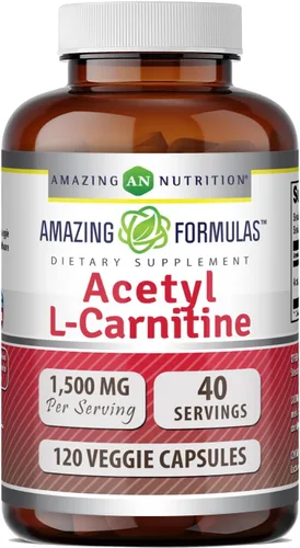 Amazing Formulas Acetil L-Carnitina | Suplemento de 1500 por porción, cápsulas vegetarianas, sin OMG, sin gluten, fabricado en Estados Unidos