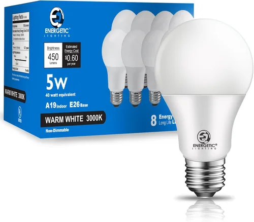 Miniatura 12 de Bombilla LED A19 equivalente a 40 W, luz diurna de 5000 K (blanco natural), base estándar E26, no regulable, 450 lm, certificación ETL, paquete de 4