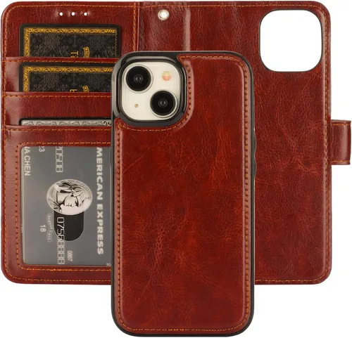 Miniatura 23 de Bocasal Funda tipo cartera desmontable para iPhone 15 con bloqueo RFID, ranuras para tarjetas, soporte de cuero PU premium, soporte magnético tipo
