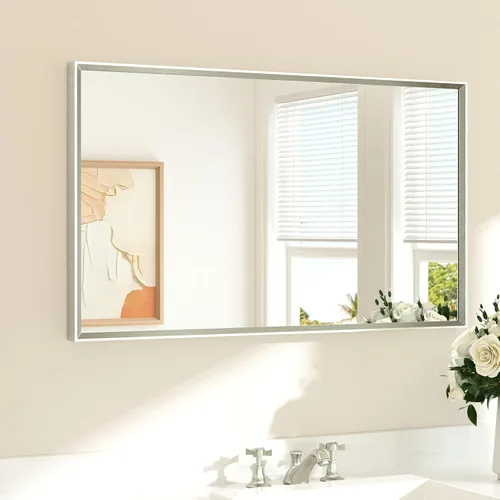 Miniatura 16 de TETOTE Espejo de Baño Dorado de 16" x 20" Latón Dorado Cepillado Rectangular con Marco Biselado Espejo de Tocador de Baño para Sobre el Lavabo