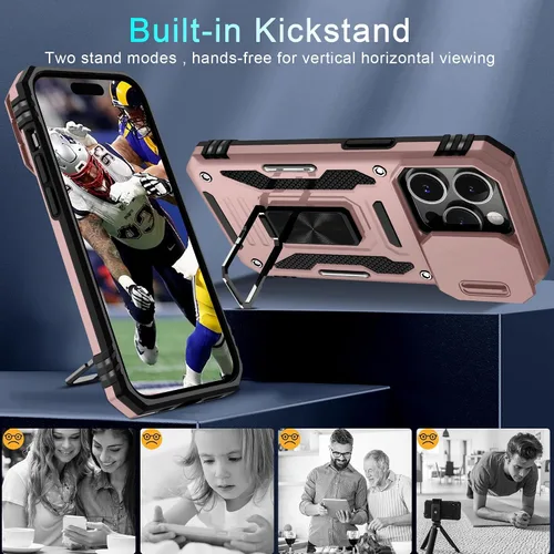 Miniatura 12 de DEERLAMN Funda para iPhone Xs Max con funda deslizante para cámara + protector de pantalla, soporte giratorio de anillo de grado militar a prueba